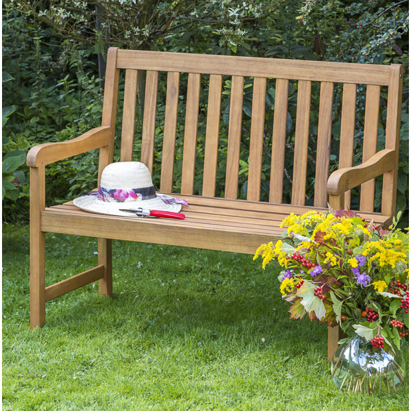 Wooden outdoor bench on sale with back